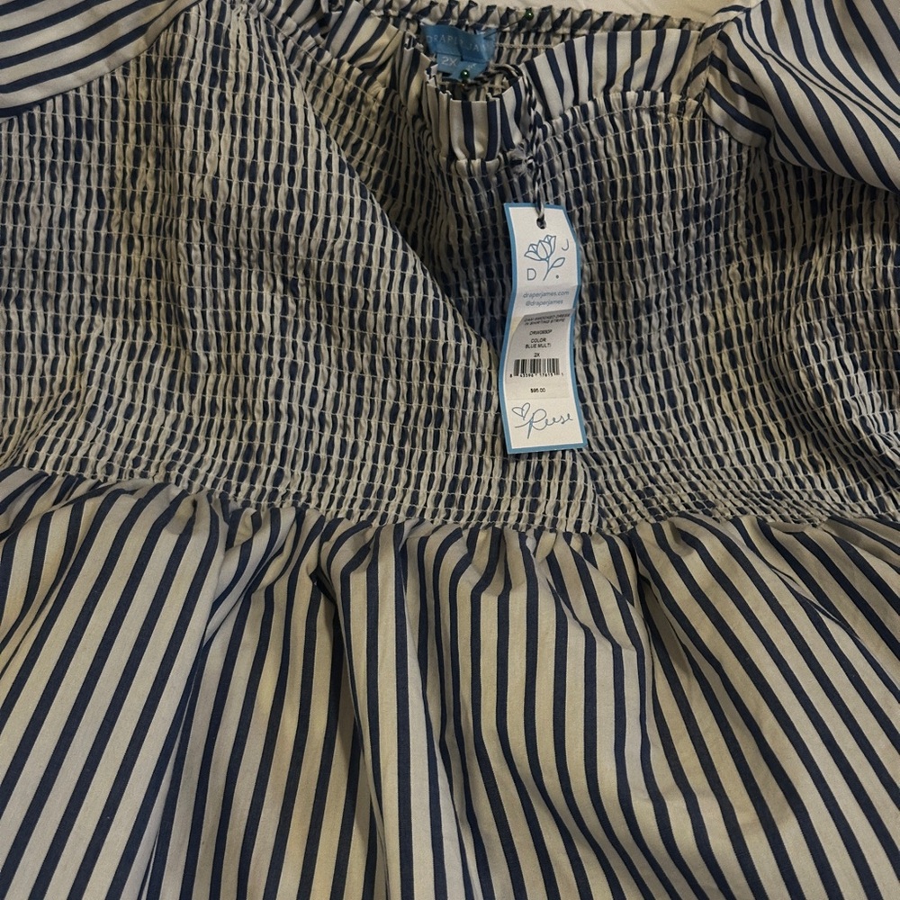 Draper James "Cam" Navy Blue and White Striped Smocked Midi Dress 2X - Picture 10 of 14
